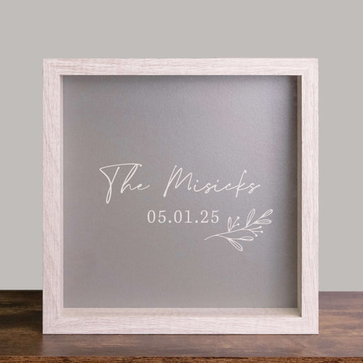 custom wedding shadowbox with couples last name and date for wedding