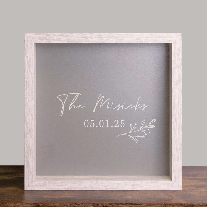 custom wedding shadowbox with couples last name and date for wedding