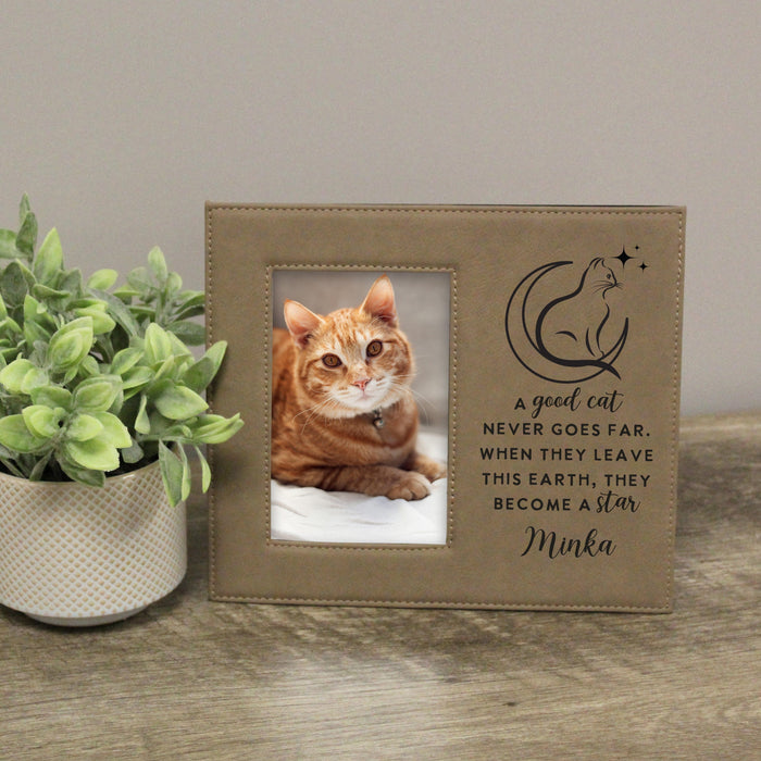 Personalized "A Good Cat"  Memorial Picture Frame in tan with black text