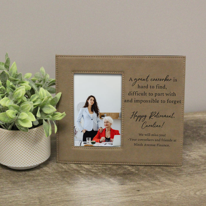 Personalized Great Worker Coworker Retirement Picture Frame in the color tan