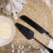 black cake knife and server set with personalized name and wedding date for halloween event