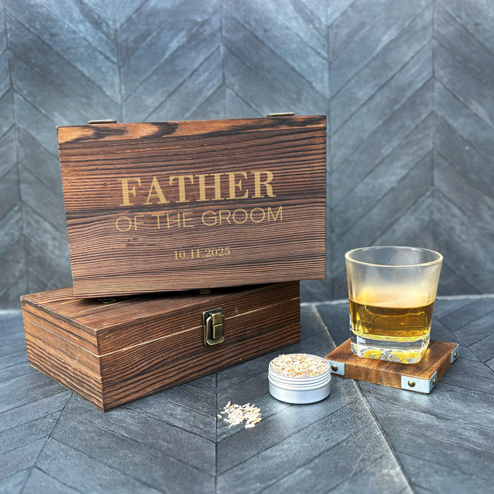 engraved whiskey smoker set with wedding date for father of the groom
