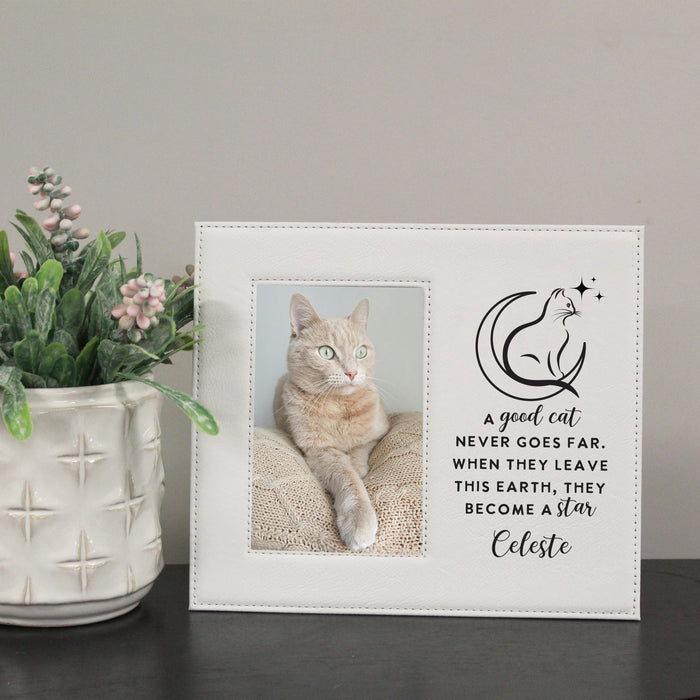 Personalized cat name "A Good Cat"  Memorial Picture Frame in white with black text