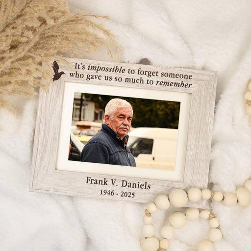 personalized white picture frame for sympathy gift with name and years of life