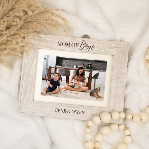 mom of boys picture frame with sons names engraved