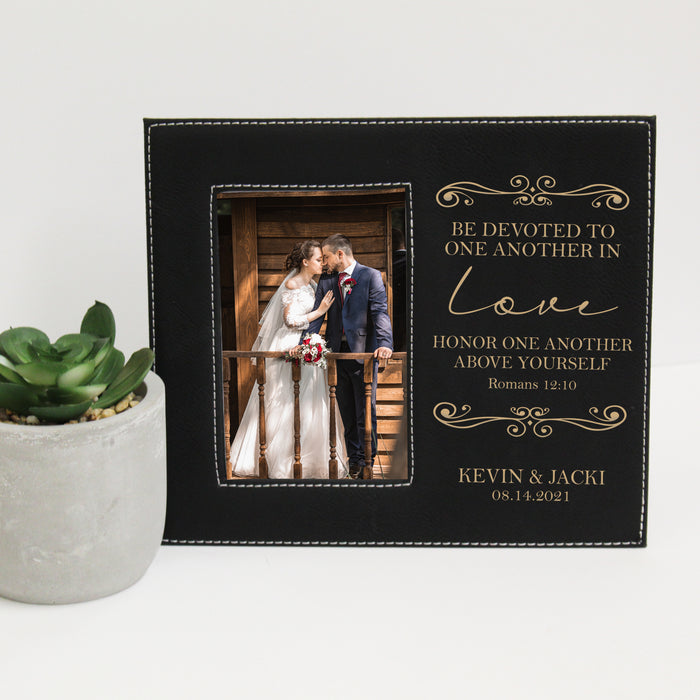 Personalized Romans 12:10 Religious Wedding Picture Frame