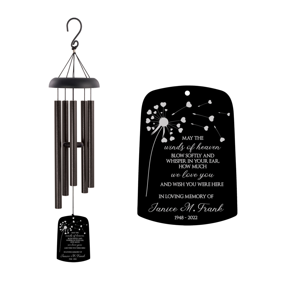 Personalized Memorial Wind Chime, Whispers from Heaven, Dragonfly