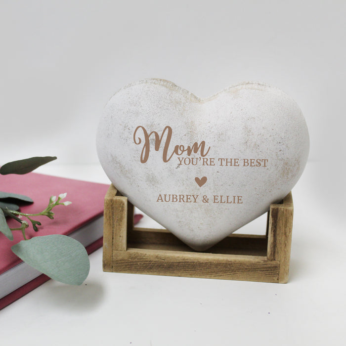 Personalized "Best Mom" Wooden Heart Display Plaque