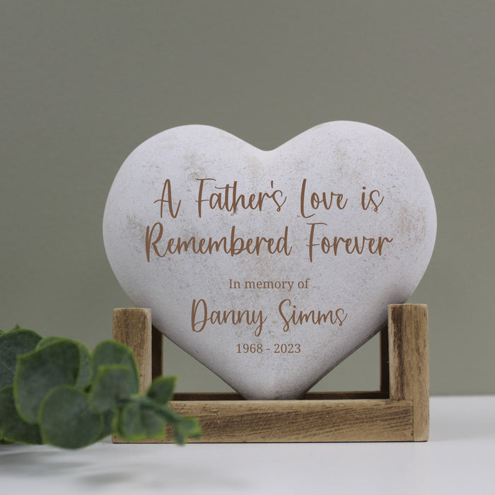 Personalized "A Father's Love is Remembered Forever" Dad Memorial Wooden Heart