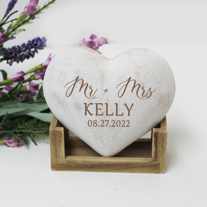 Personalized "Mr and Mrs" Wooden Heart Display Plaque