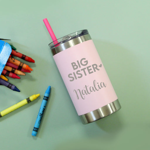 Sister Tumbler-Sisters Gift from Sister,Pink Cute Floral Tumbler with Lid  and Straw,Sister Birthday Gifts from Sister,best sister ever gifts,Travel  Iced Coffee Cup Mug 20 oz Tumbler 