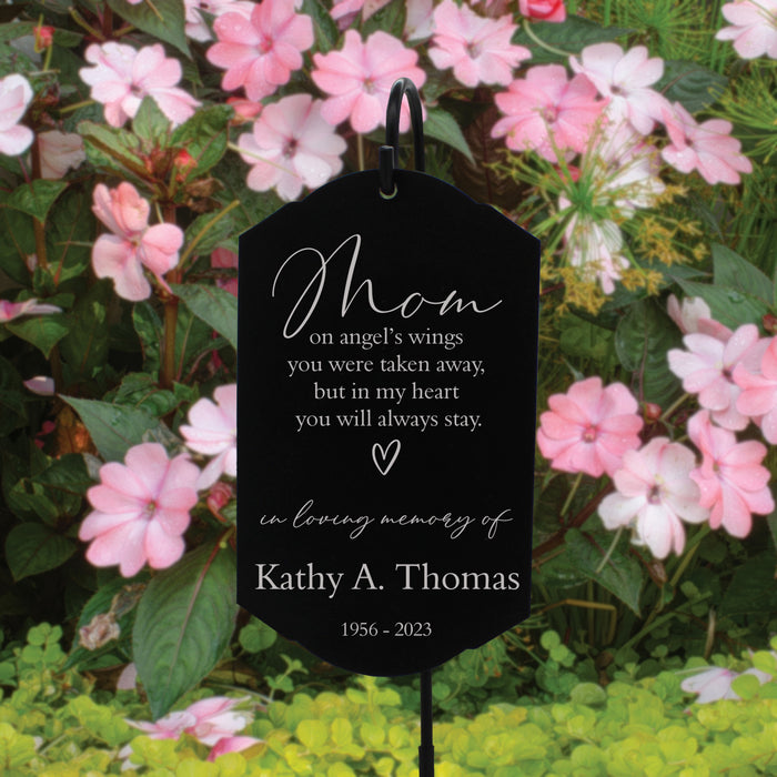Personalized "Mom, On Angel Wings..." Memorial Garden Stake