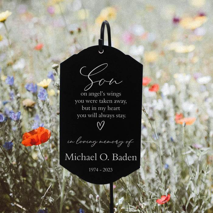 Personalized "Son, On Angel Wings..." Memorial Garden Stake