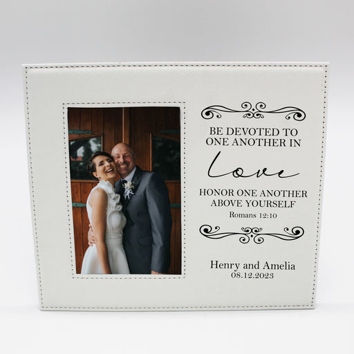 White Personalized Romans 12:10 Religious Wedding Picture Frame