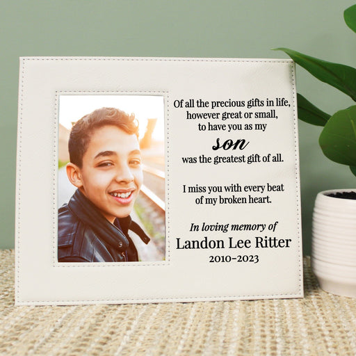 White Personalized Son Memorial Picture Frame