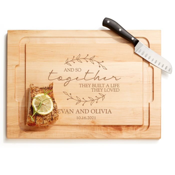Personalized Wedding Cutting Board with "And So Together..." in Maple