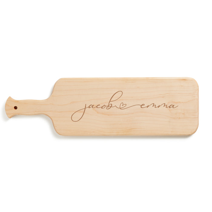 Personalized Couple's Names & Heart Wood Charcuterie Paddle Board