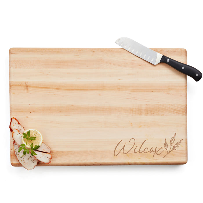 Personalized Last Name Cutting Board with Hand Drawn Botanicals in Maple