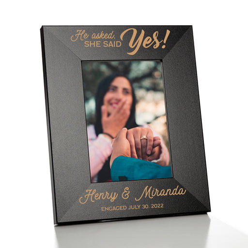 He asked she said yes engagement picture frame personalized with names and date