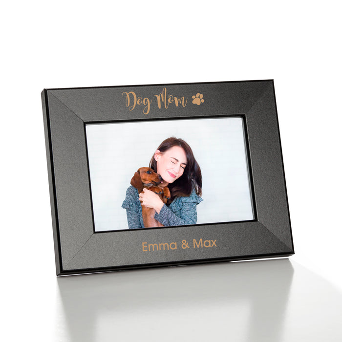 Personalized 4x6 Dog Mom laser engraved picture frame. Personalize with human and dogs name.