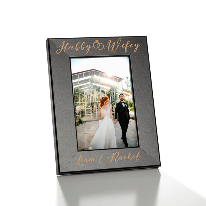 Hubby and wifey frame personalized with couples names.