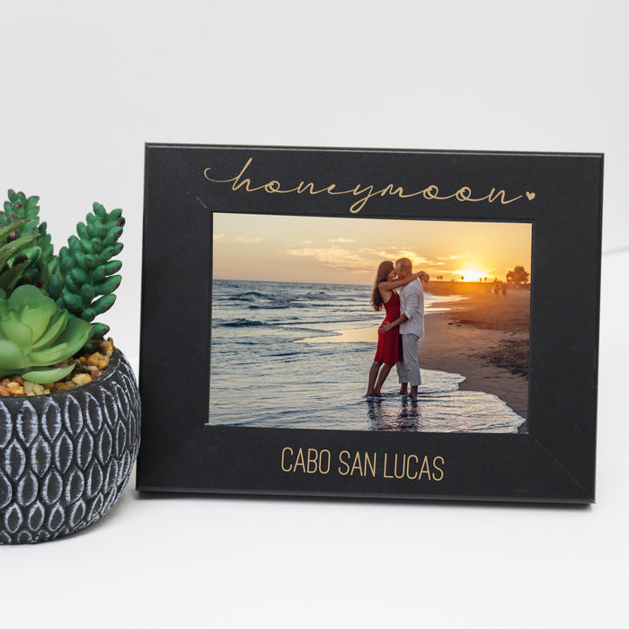 Personalized honeymoon picture frame. Customize with honeymoon destination.
