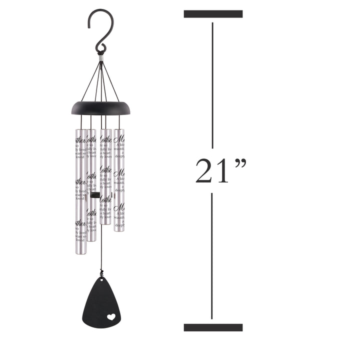 Personalized Mom Memorial Wind Chime with Cancer Awareness Ribbon - 21" Silver