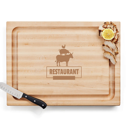 Custom company logo butcher block cutting board in maple