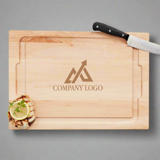 Cutting board engraved with company logo in maple wood