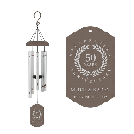 Custom anniversary wind chime in brown and silver