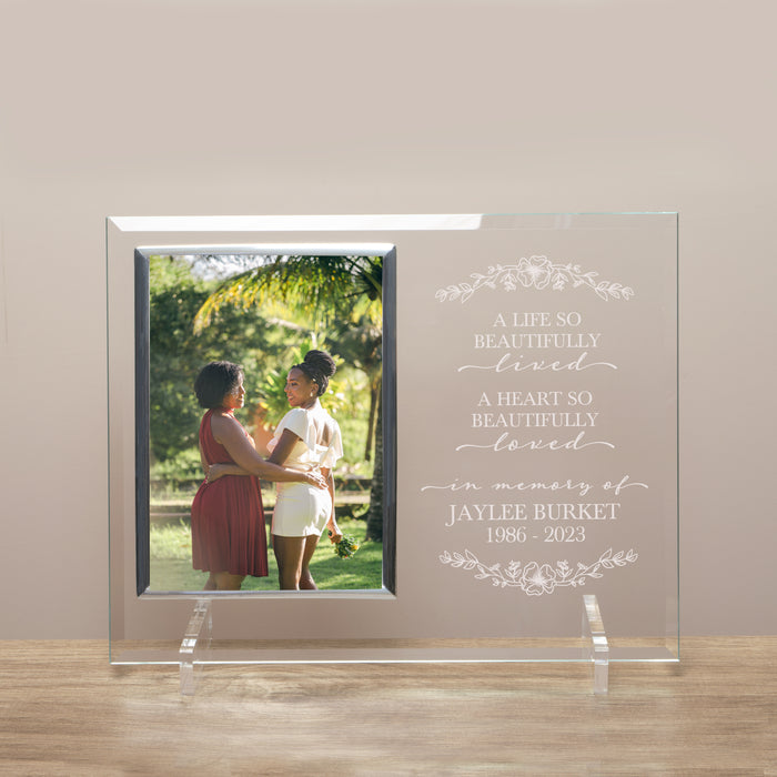 Personalized In Memory of Beautiful Life Glass Picture Frame