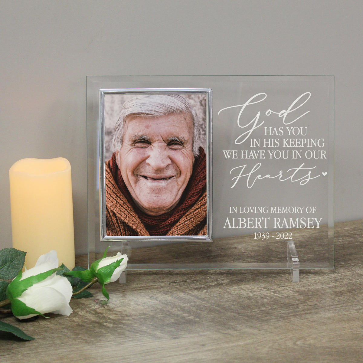 Custom Wooden Memorial Double Picture Frame Holds 2-4x6 Photo - in Loving Memory Gone White