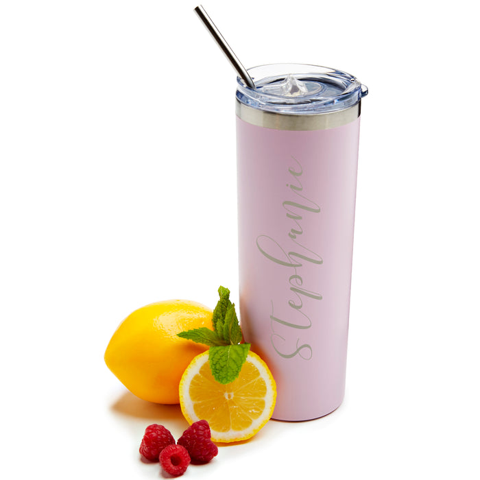 Personalized Script Name Skinny Stainless Tumbler with Straw