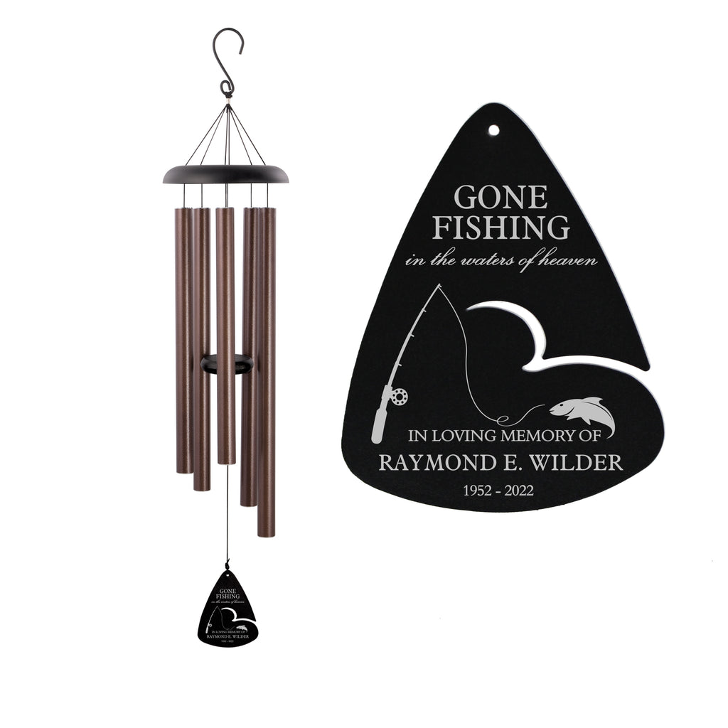 Memorial Personalized Wind Chime, Fishing With the Angels Fisherman  Remembrance Loss Gift, Father Husband Sympathy in Loving Memory Sign 