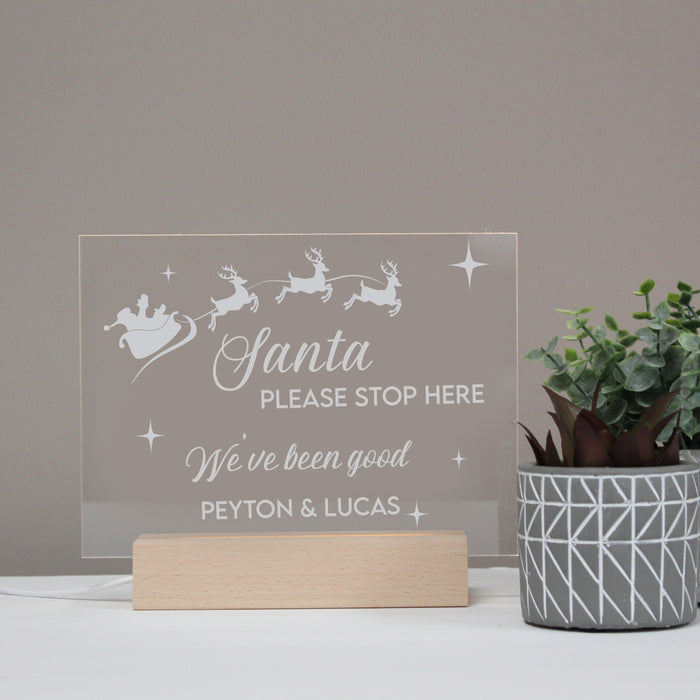 Personalized Santa Stop Here LED Light