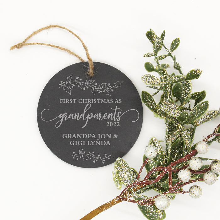 Personalized First Christmas as Grandparents Slate Ornament