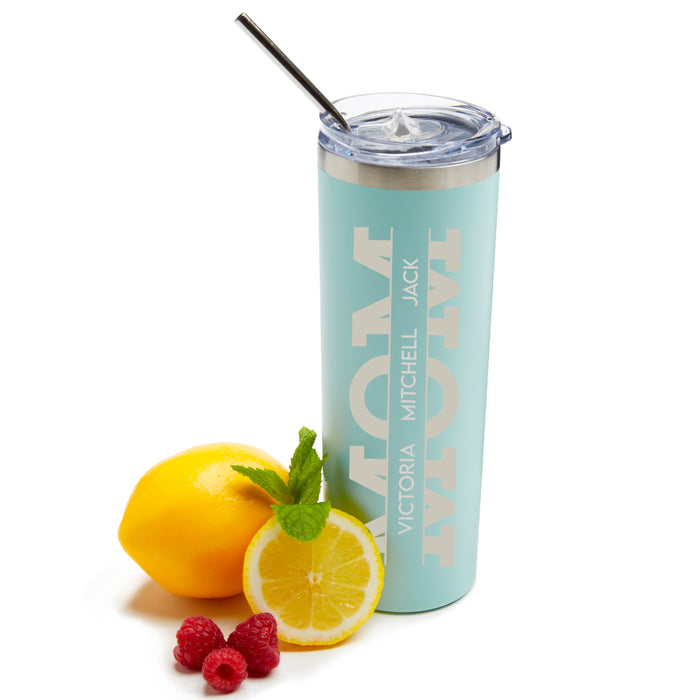 Personalized MOM Stainless Skinny Tumbler with Straw
