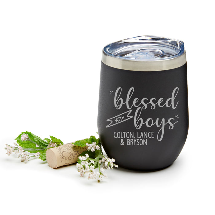 Personalized "Blessed with Boys" Stainless Wine Tumbler