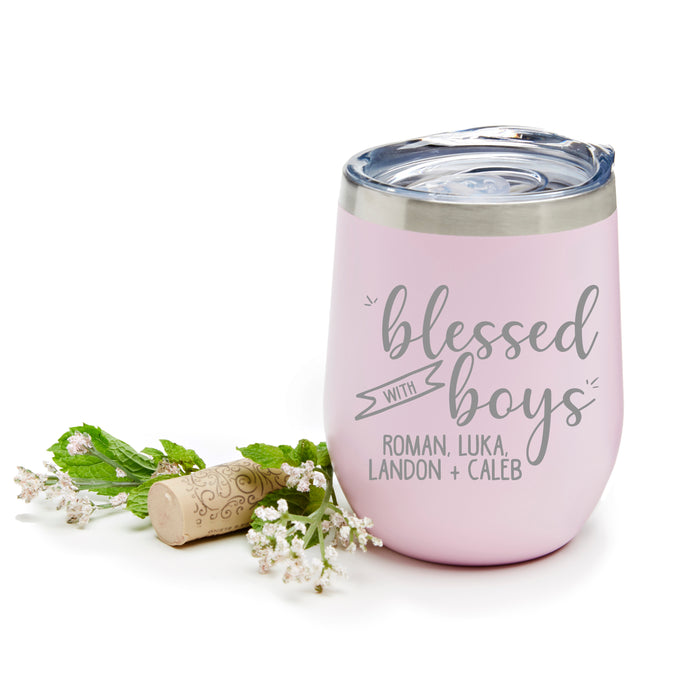 Personalized "Blessed with Boys" Stainless Wine Tumbler